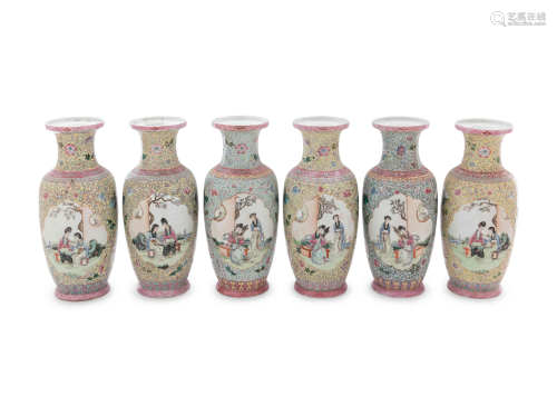 Six Chinese Famille Rose Porcelain Vases