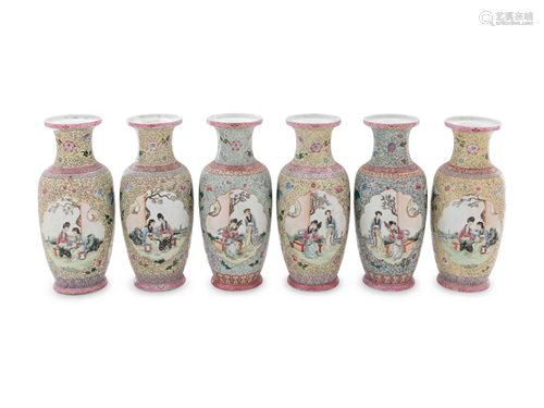 Six Chinese Famille Rose Porcelain Vases