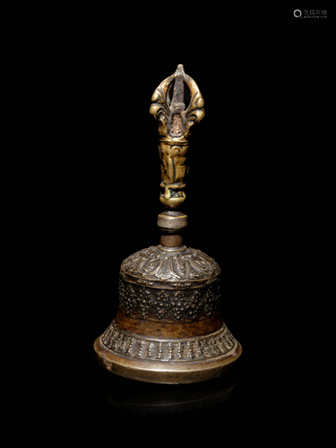 A Tibetan Gilt Bronze Ritual Hand Bell