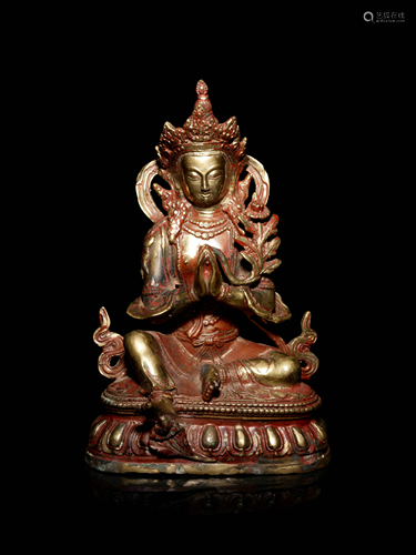 A Sino-Tibetan Gilt Bronze Figure of a Vajrapani