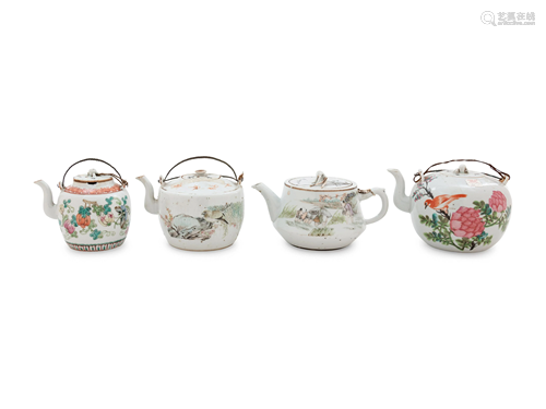 Seven Chinese Famille Rose Porcelain Teapots