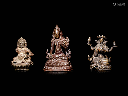 Three Sino-Tibetan Gilt Bronze Figures of Bodhisattva