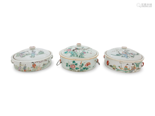 Three Chinese Famille Rose Porcelain Covered Pots