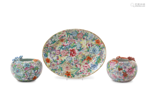 Three Chinese Famille Rose 'Millefleur' Porcelain