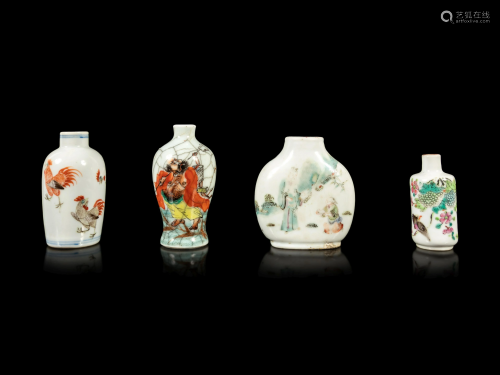 Four Chinese Famille Rose Porcelain Snuff Bottles