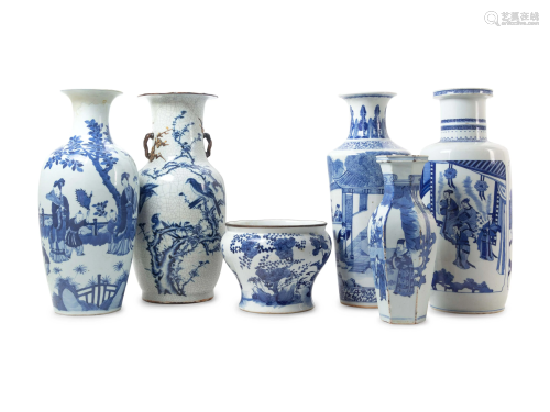 Six Chinese Blue and White Porcelain Vases