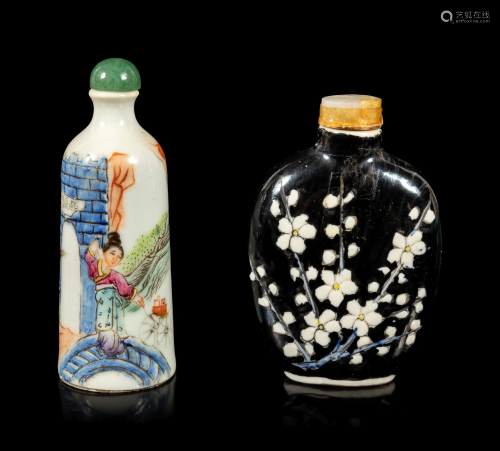 Two Chinese Famille Rose Porcelain Snuff Bottles
