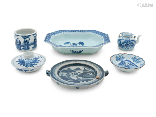 Six Chinese Blue and White Porcelain Wares