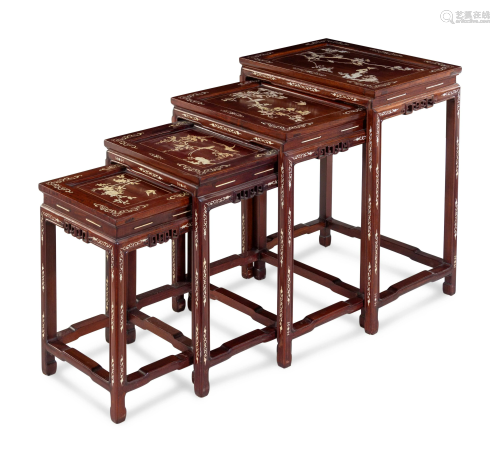 A Set of Four Chinese Hardwood Nesting Tables