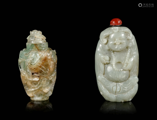 Two Chinese Jade and Jadeite Snuff Bottles