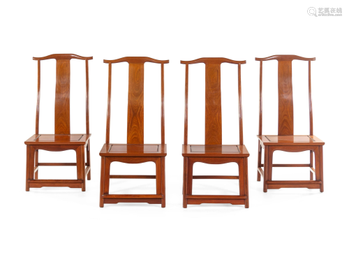 Four Chinese Hardwood Dining Chairs, Dengguayi