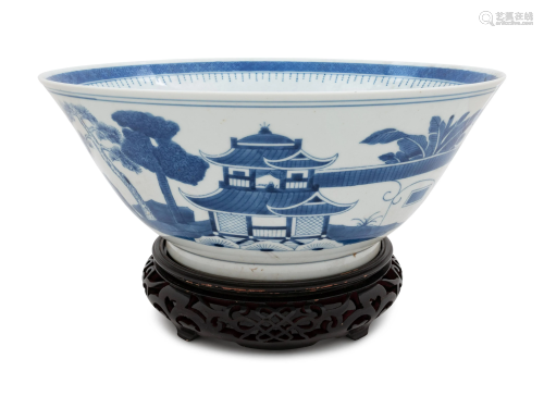 Three Chinese Export Blue and White Porcelain Punch