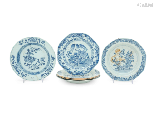 A Group of Six Chinese Export Blue and White Porcelain