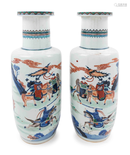 A Pair of Chinese Underglaze Blue and Wucai P…