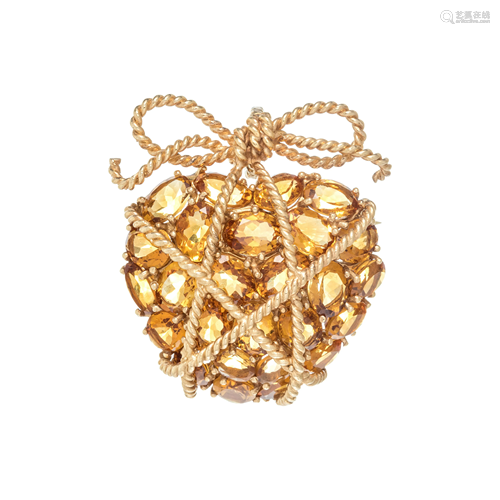 CITRINE HEART PENDANT/BROOCH