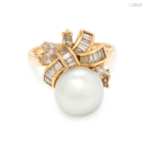 CULTURED PEARL AND DIAMOND RING