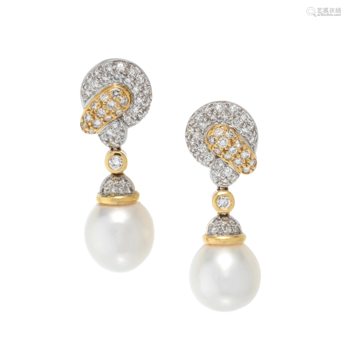DIAMOND AND CULTURED PEARL EARCLIPS