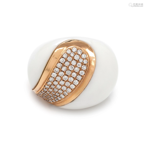 WHITE HARDSTONE AND DIAMOND RING