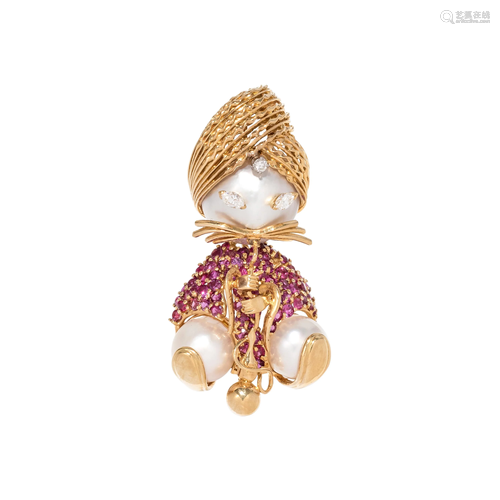 FRENCH, CULTURED MABE PEARL, RUBY AND DIA…