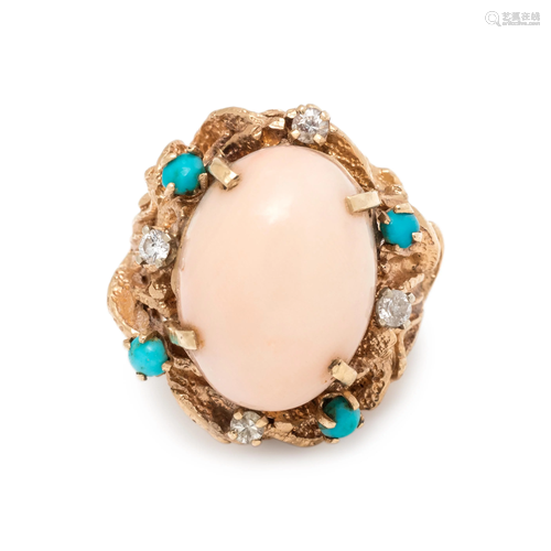 ANGEL SKIN CORAL, TURQUOISE AND DIAMOND …