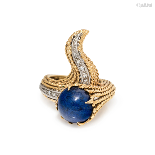 BICOLOR GOLD, LAPIS LAZULI AND DIAMOND RING