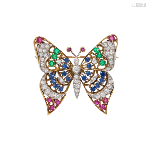 DIAMOND AND MULTIGEM BUTTERFLY BROOCH