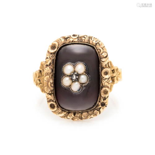 GARNET AND SEED PEARL RING