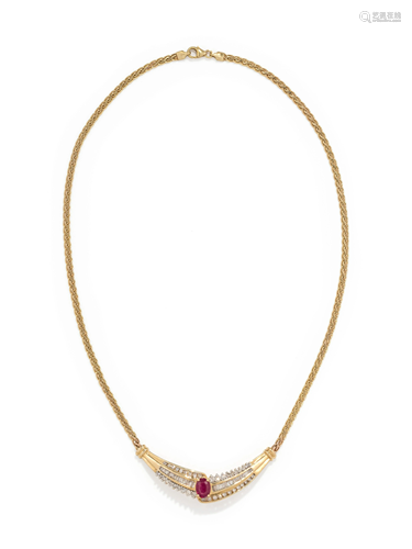 YELLOW GOLD, RUBY AND DIAMOND NECKLACE