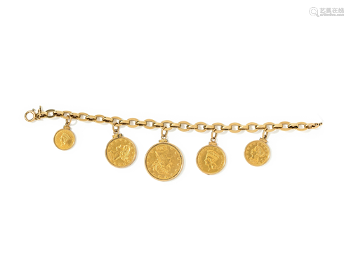 YELLOW GOLD AND COIN CHARM BRACELET