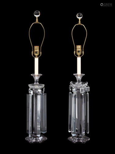 A Pair of Cut Glass Candlesticks Mounted as Lamps