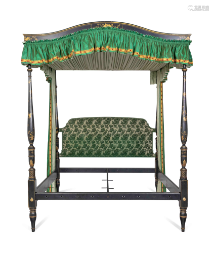 A George III Style Chinoiserie Lacquered Four-Post