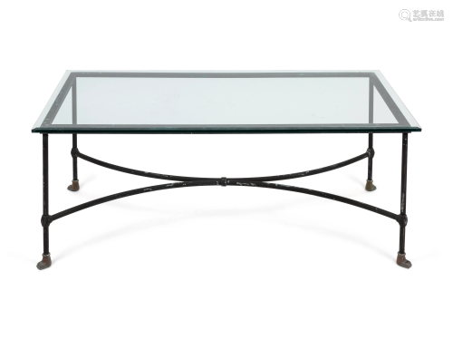 A Modern Painted Metal Glass Top Paw-Foot Low Table