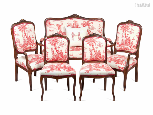A Louis XV Style Walnut Five-Piece Seating Suite Height