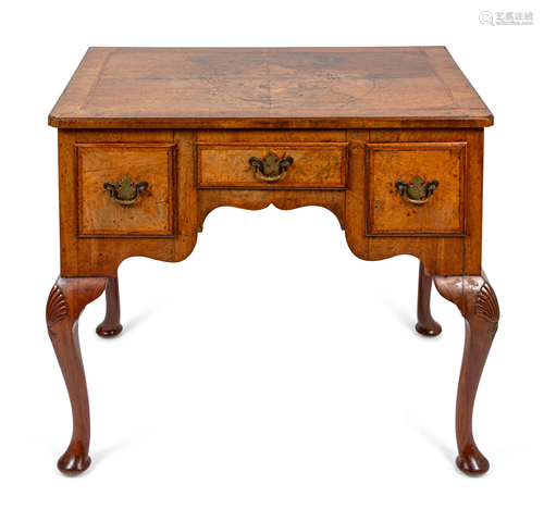 A George II Burl Shell-Carved Walnut Lowboy Height…