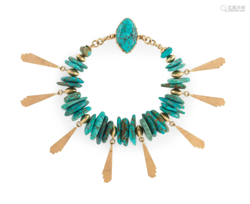 Don Supplee (Hopi, b. 1965) 14k Gold and Turquoise