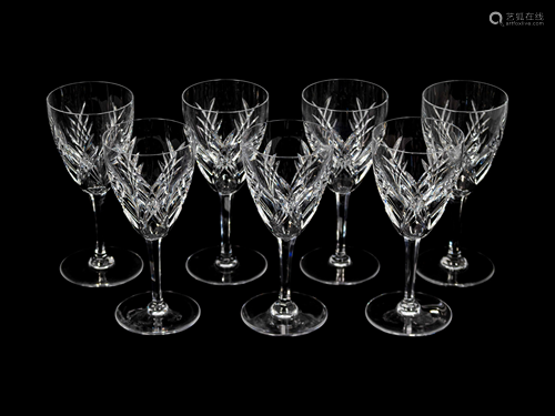 A Set of Seven Baccarat Wine Glasses Height 7 1/2