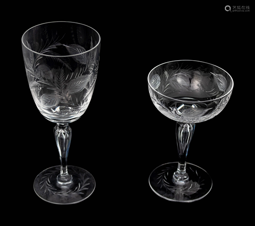 A Collection of Etched Glass Stemware Height of tall…