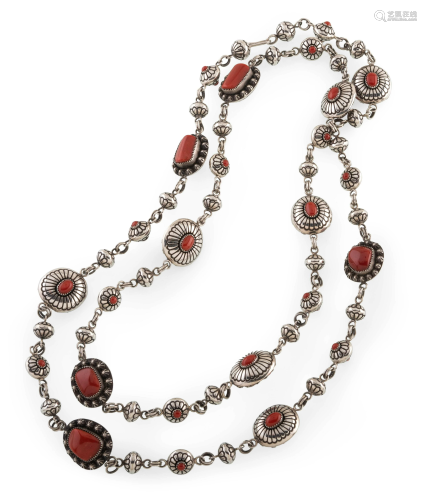 Lee Yazzie (Dine, b. 1946) Silver and Coral Neckla…