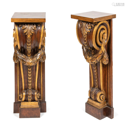 A Pair of Neoclassical Style Carved Wood Corbels H…