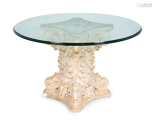 A Composition Column Capital and Glass Table Heig…