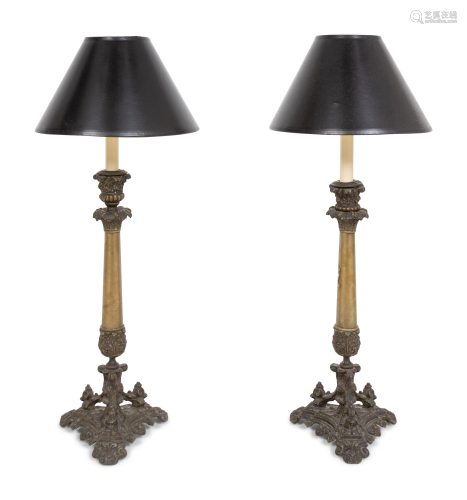 A Pair of Napoleon III Style Candlesticks Mounted as