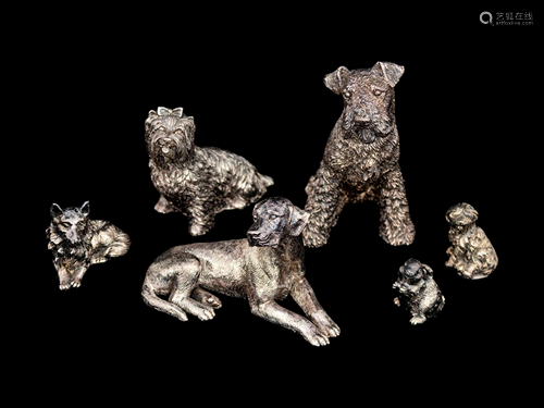 A Collection of Six Silver or Silvered Metal Animal