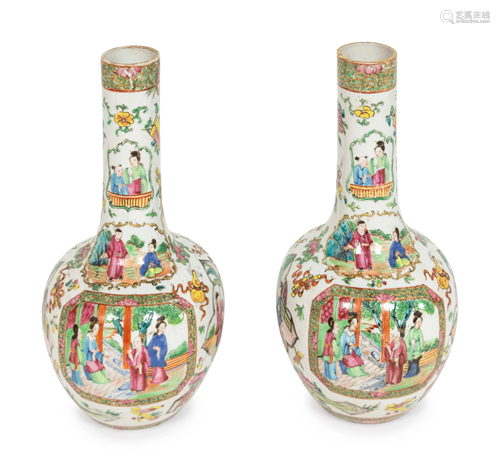 A Pair of Rose Medallion Porcelain Vases Height 9 1/2 x