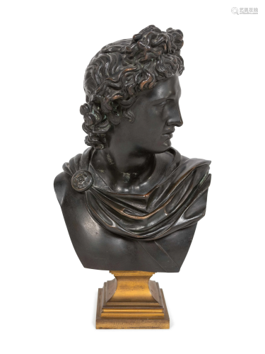 A French Patinated Bronze Bust of Apollo Belvedere