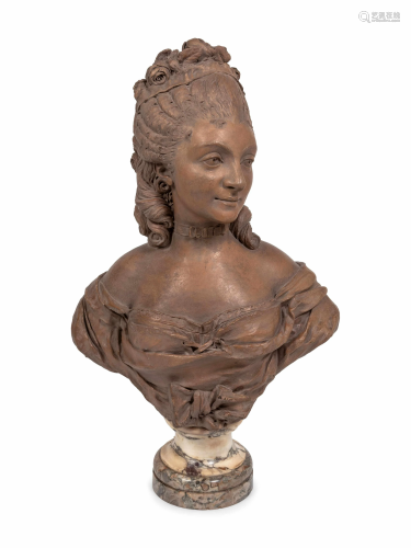 A French Terracotta Bust of a Woman Height 26 1/2 x