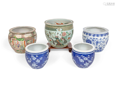 Five Chinese Porcelain Jardinieres Height of largest 13