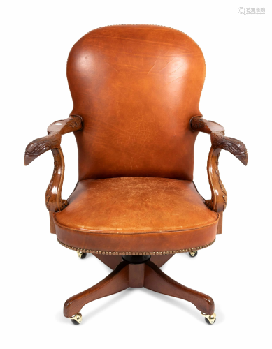 A George II Style Leather Upholstered Desk Chair Height