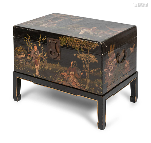 A Chinese Export Parcel Gilt and Lacquered Chest on