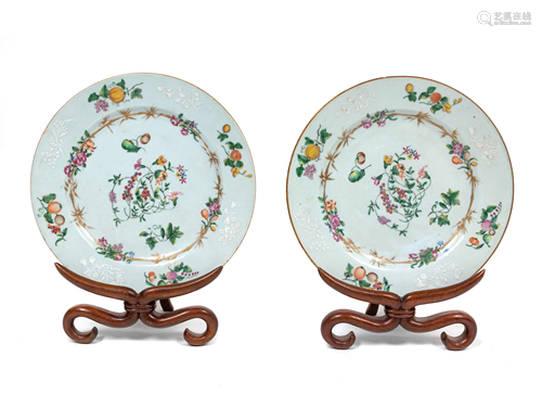 A Pair of Chinese Export Style Porcelain Plates with