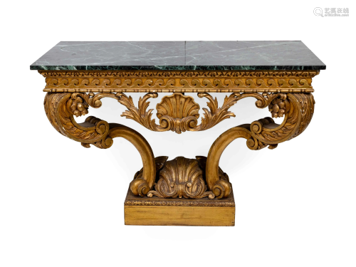 A George II Style Giltwood Console with Verde …